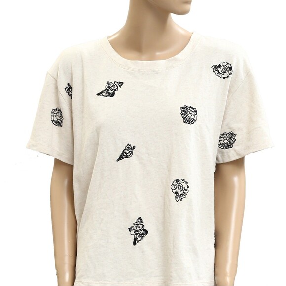Anthropologie Maeve Embroidered Shell Short-Sleeve Sweatshirt Top L New 281798 - Picture 10 of 13